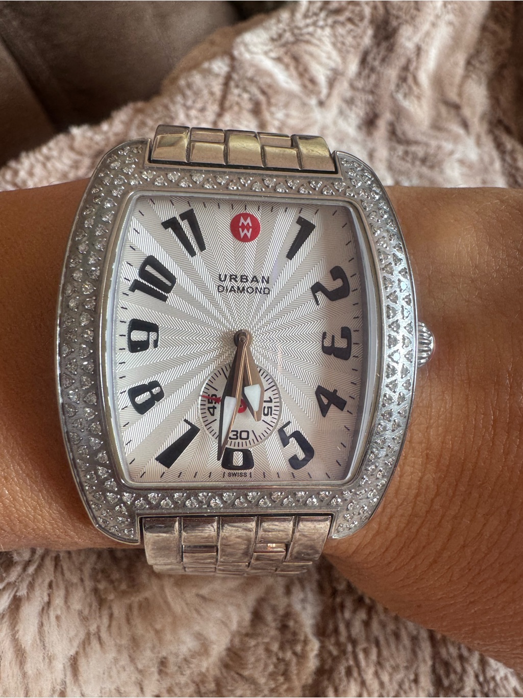 Michele Urban Diamond Swiss Watch 127 Ct Tw Diamond Bezel Stainless Steel